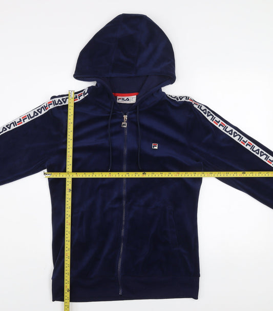FILA Men's Blue Velour Track Jacket Hoodie Size M Full Zip Sportswear