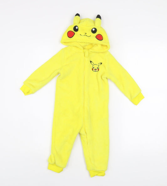 Pokémon Pikachu Yellow Fleece Baby One Piece 12-18 Months Hooded Pyjama