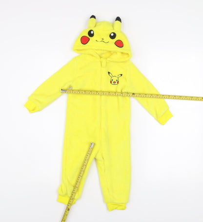 Pokémon Pikachu Yellow Fleece Baby One Piece 12-18 Months Hooded Pyjama