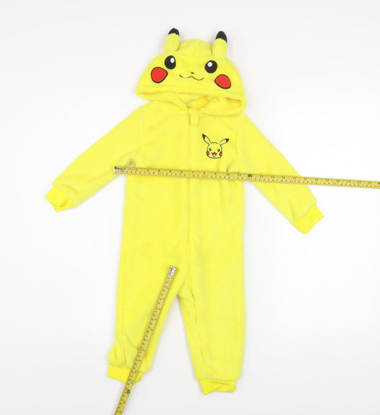 Pokémon Pikachu Yellow Fleece Baby One Piece 12-18 Months Hooded Pyjama