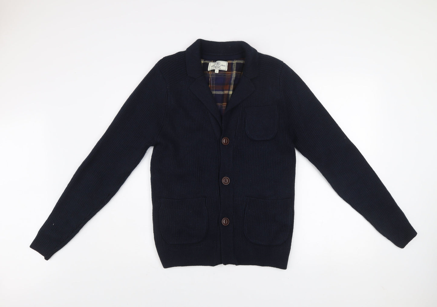 Next Men’s Blue Cotton Chunky Knit Collared Cardigan Size S