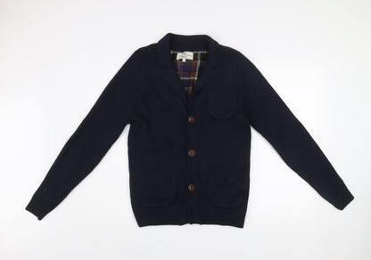 Next Men’s Blue Cotton Chunky Knit Collared Cardigan Size S