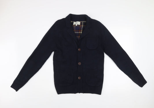 Next Men’s Blue Cotton Chunky Knit Collared Cardigan Size S