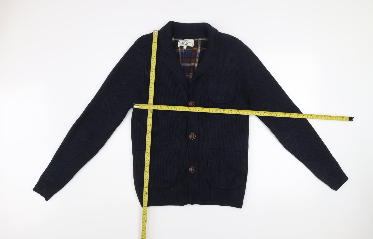 Next Men’s Blue Cotton Chunky Knit Collared Cardigan Size S