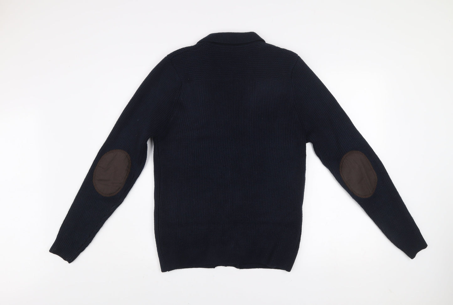 Next Men’s Blue Cotton Chunky Knit Collared Cardigan Size S