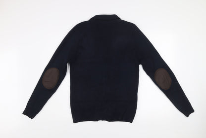 Next Men’s Blue Cotton Chunky Knit Collared Cardigan Size S