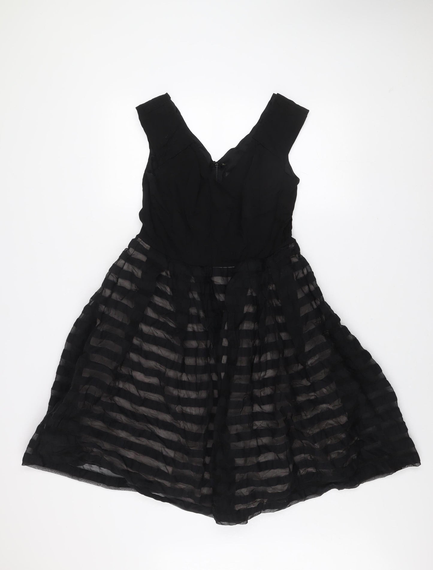 Coast Women’s Black Size 14 Fit & Flare Striped Knee Length Dress