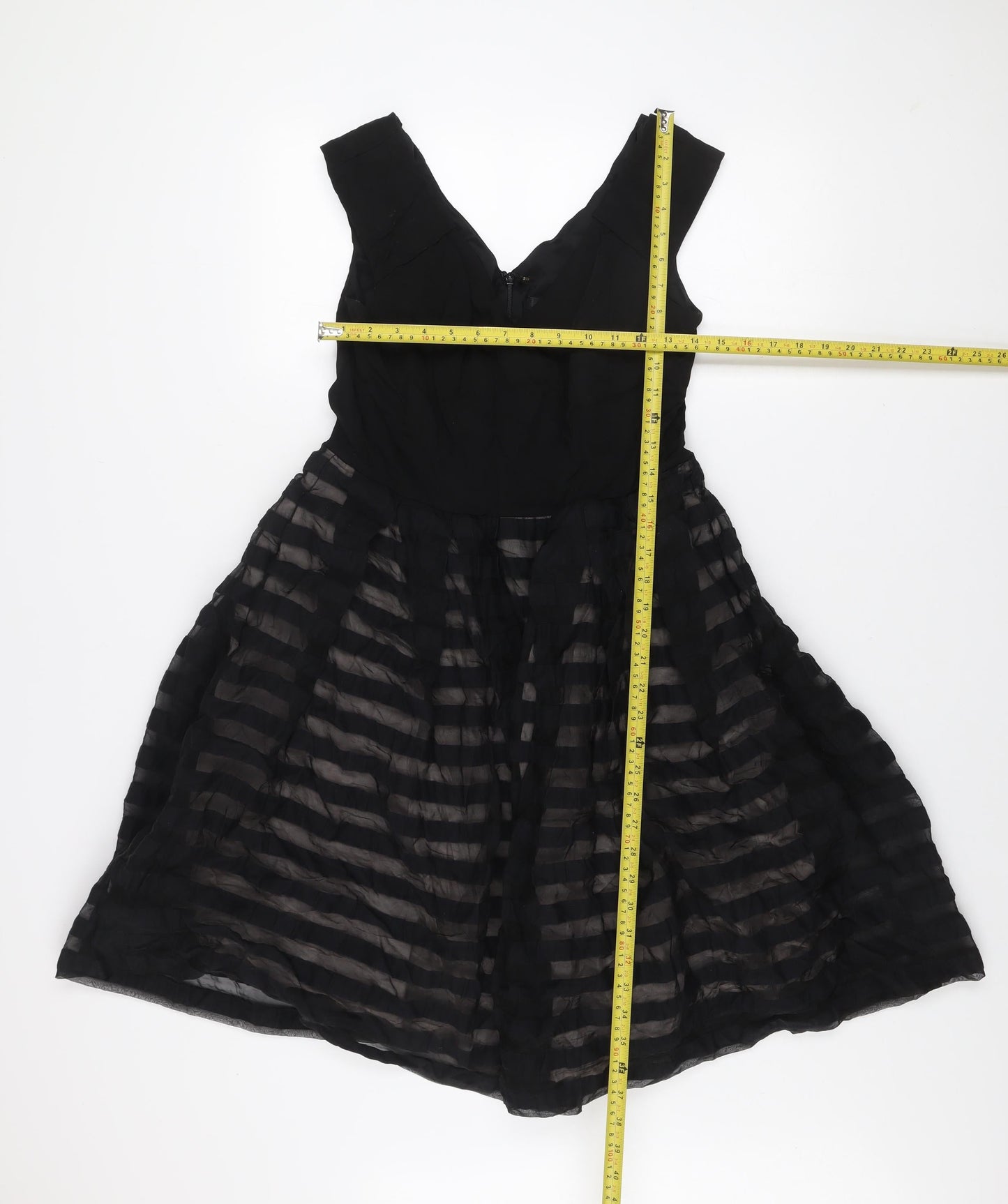 Coast Women’s Black Size 14 Fit & Flare Striped Knee Length Dress