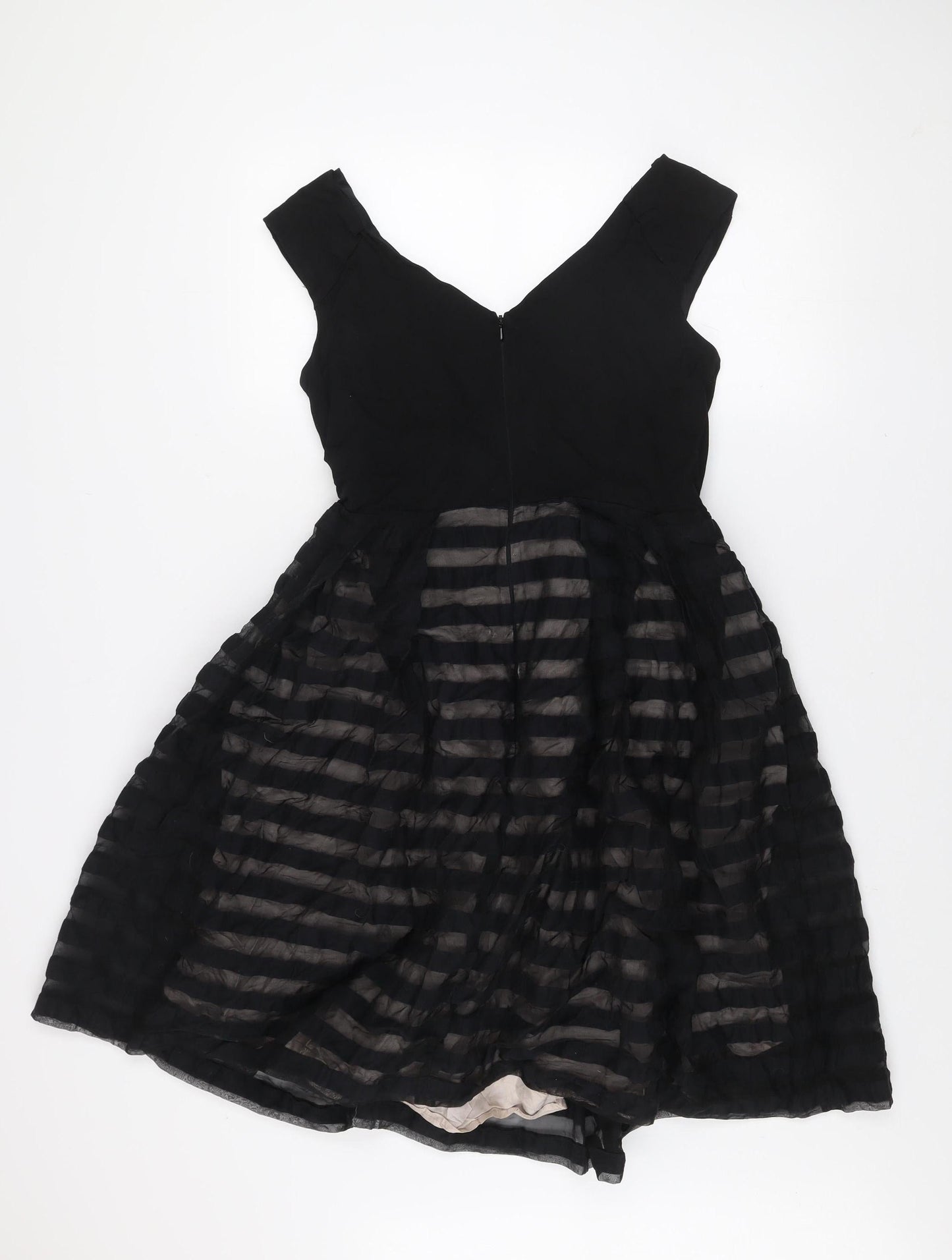 Coast Women’s Black Size 14 Fit & Flare Striped Knee Length Dress