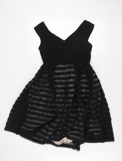 Coast Women’s Black Size 14 Fit & Flare Striped Knee Length Dress