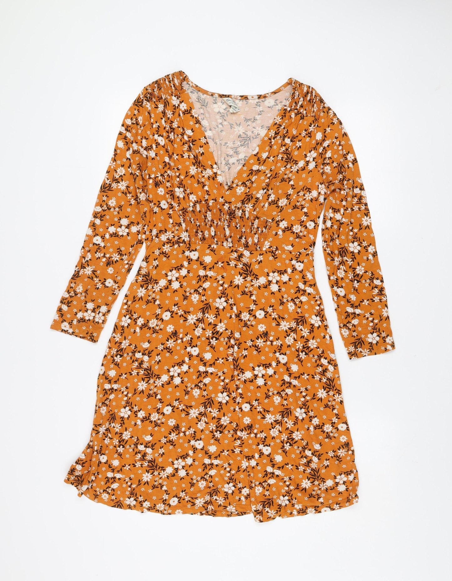 Miss Selfridge Women’s Orange Floral V-Neck Wrap Dress Size 8