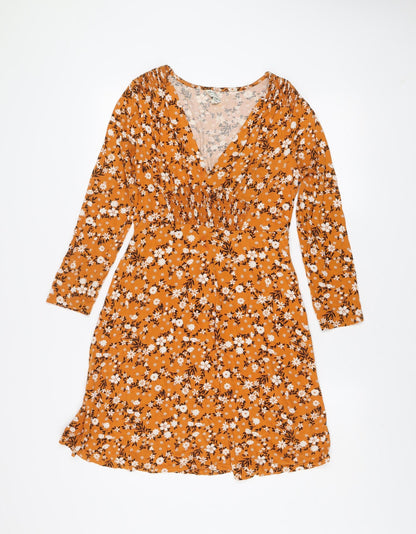 Miss Selfridge Women’s Orange Floral V-Neck Wrap Dress Size 8