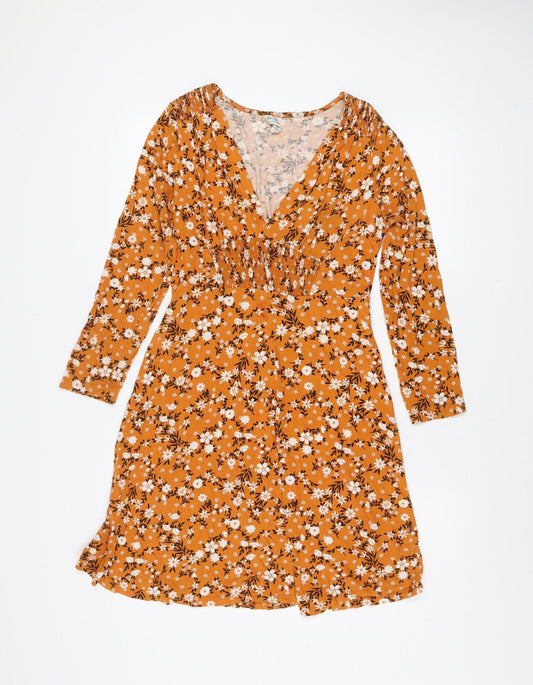 Miss Selfridge Women’s Orange Floral V-Neck Wrap Dress Size 8