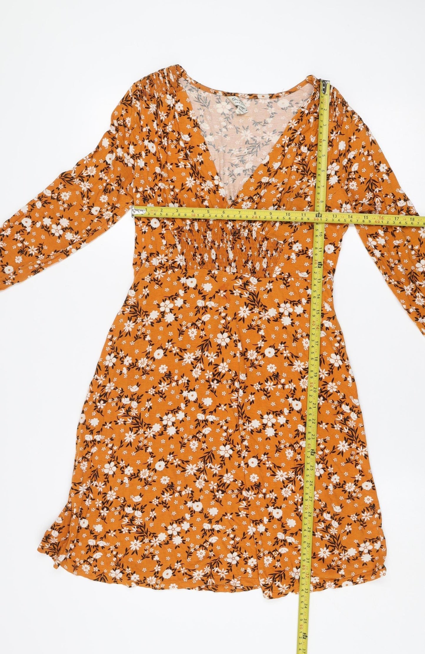 Miss Selfridge Women’s Orange Floral V-Neck Wrap Dress Size 8