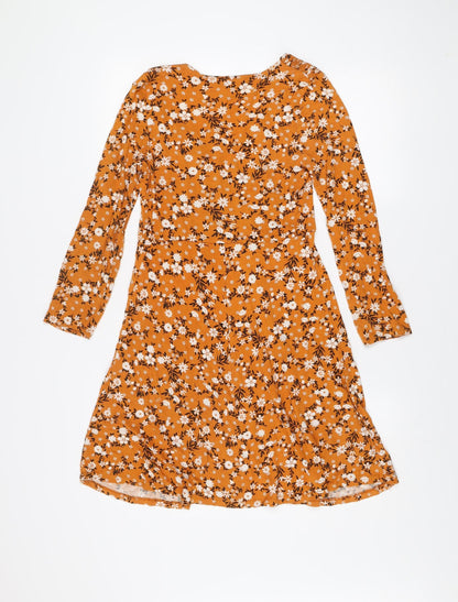 Miss Selfridge Women’s Orange Floral V-Neck Wrap Dress Size 8
