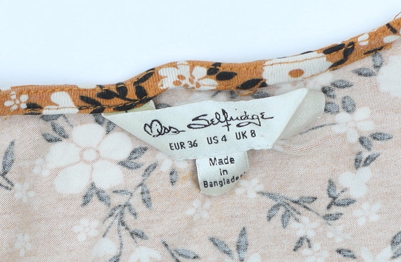 Miss Selfridge Women’s Orange Floral V-Neck Wrap Dress Size 8