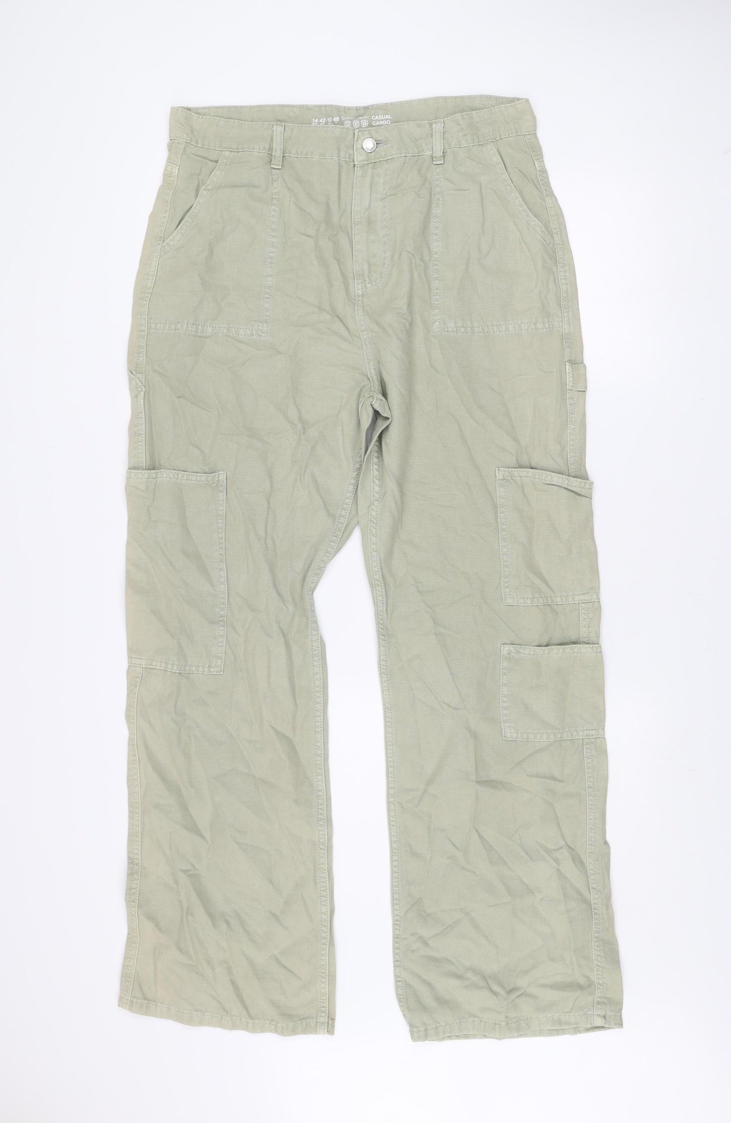Primark Women’s Beige Cargo Trousers Size 14 Casual Cotton Pants