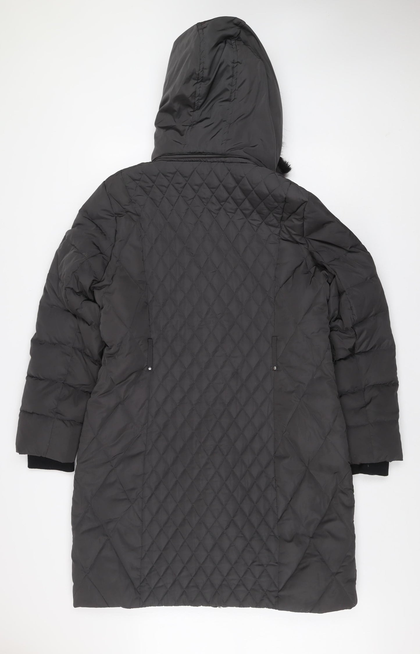 Phase Eight Women’s Black Long Quilted Fur Trim Hooded Puffer Coat UK 18