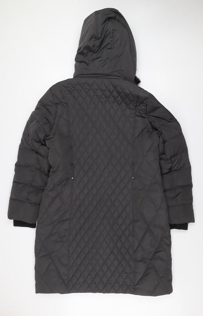 Phase Eight Women’s Black Long Quilted Fur Trim Hooded Puffer Coat UK 18