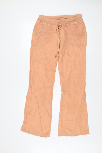 Guess Women's Beige Linen Cargo Trousers Size M Regular Fit