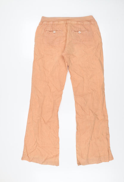 Guess Women's Beige Linen Cargo Trousers Size M Regular Fit
