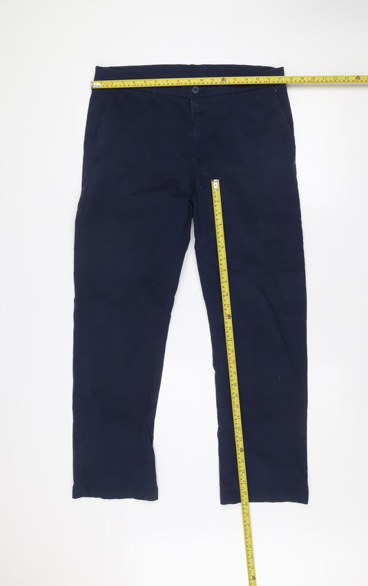 Dunnes Stores Men's Navy Chino Trousers 34W 30L Cotton Blend Classic Fit