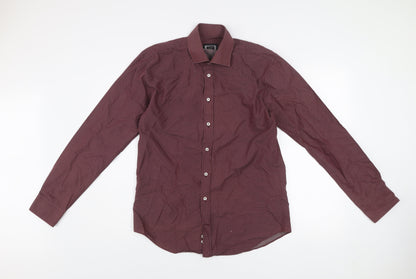 Bugatti Men's Red Geometric Long Sleeve Cotton Dress Shirt M 39/40
