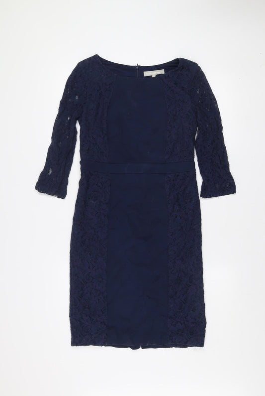 Fenn Wright Manson Women Blue Lace Sheath Knee Length Dress Size 10