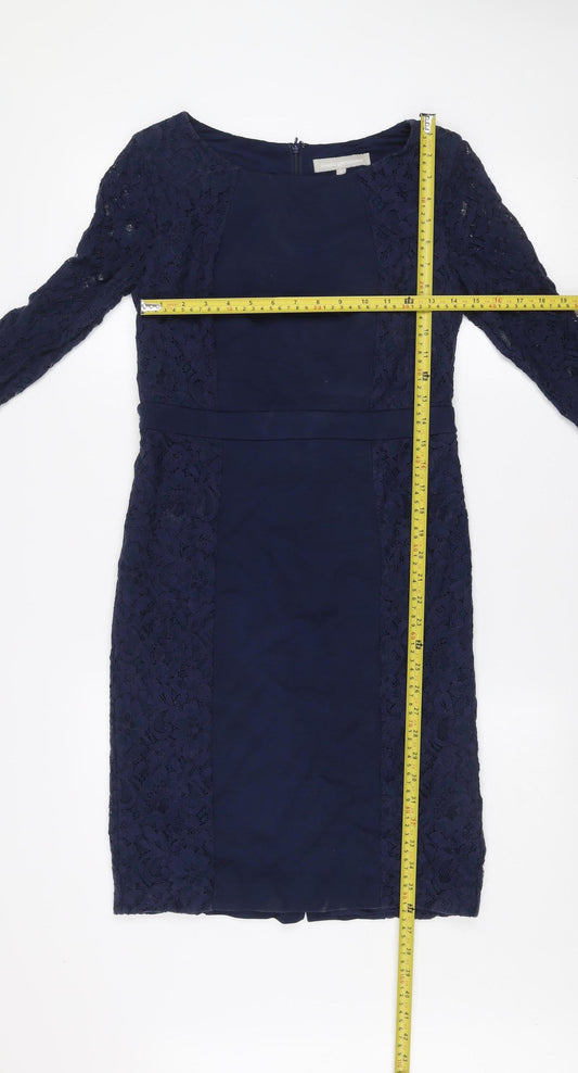 Fenn Wright Manson Women Blue Lace Sheath Knee Length Dress Size 10