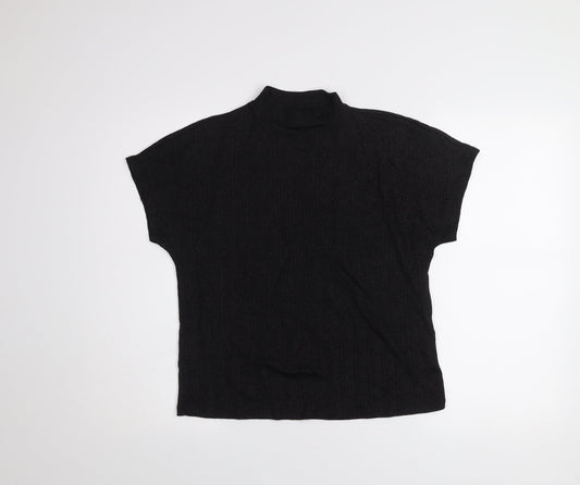 Jacqueline de Yong Womens Black Mock Neck Short Sleeve Top XS
