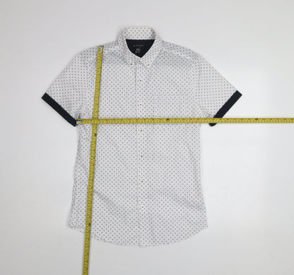 New Look Men White Geometric Short Sleeve Button-Up Shirt XS