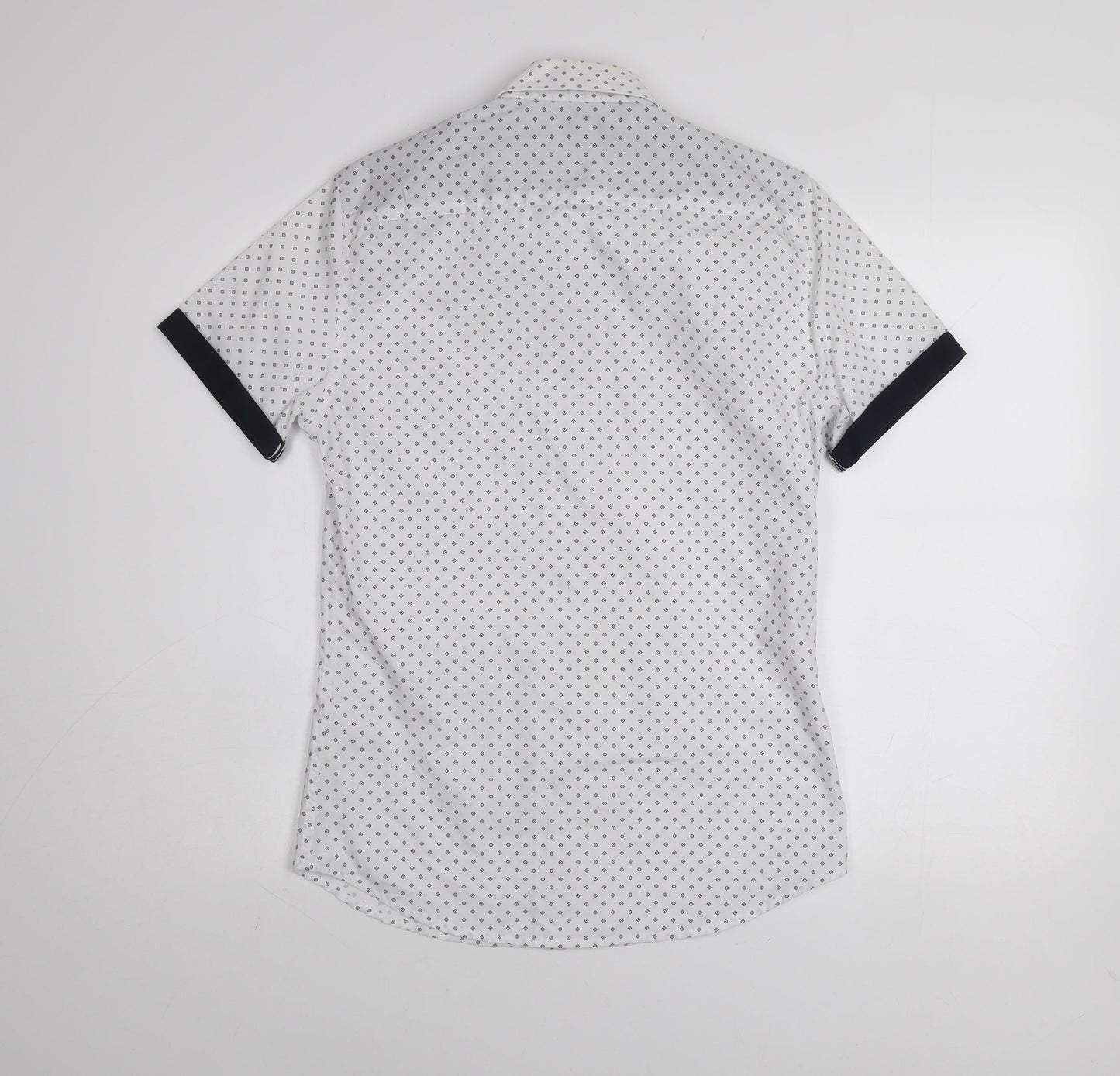 New Look Men White Geometric Short Sleeve Button-Up Shirt XS