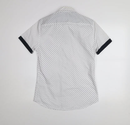 New Look Men White Geometric Short Sleeve Button-Up Shirt XS