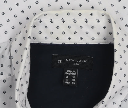 New Look Men White Geometric Short Sleeve Button-Up Shirt XS