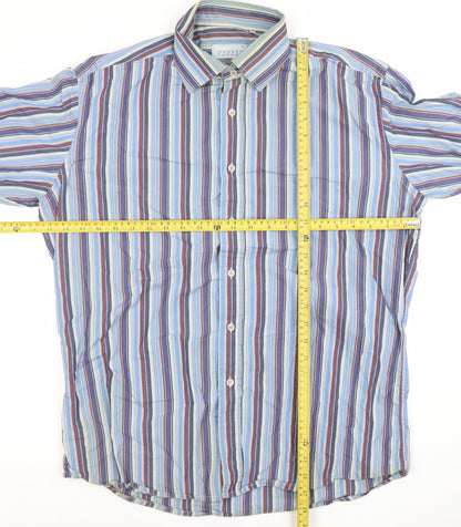 Advice Modern Casual Men's Blue Striped Long Sleeve Dress Shirt Size L