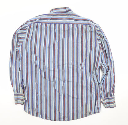 Advice Modern Casual Men's Blue Striped Long Sleeve Dress Shirt Size L