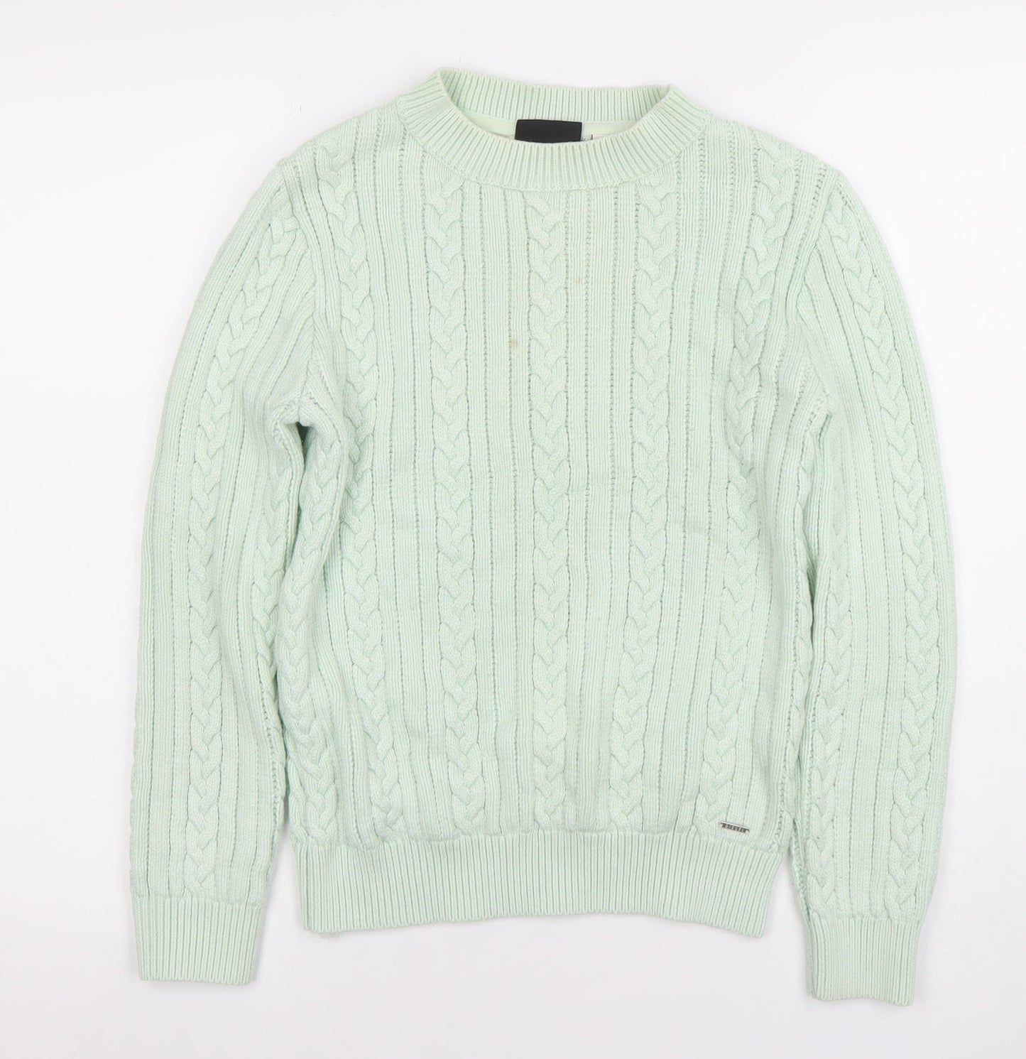 Diesel Women's Green Cable-Knit Crew Neck Jumper Size S