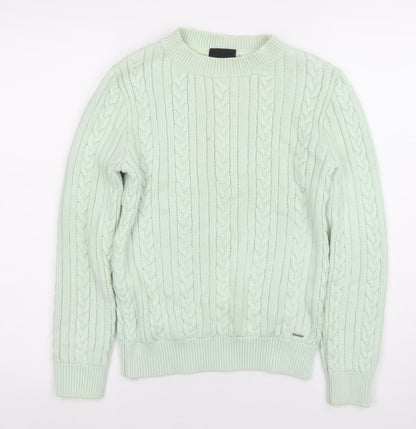 Diesel Women's Green Cable-Knit Crew Neck Jumper Size S