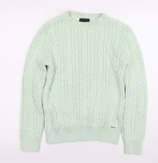 Diesel Women's Green Cable-Knit Crew Neck Jumper Size S