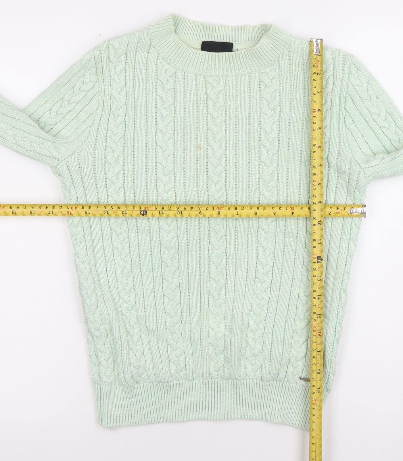 Diesel Women's Green Cable-Knit Crew Neck Jumper Size S