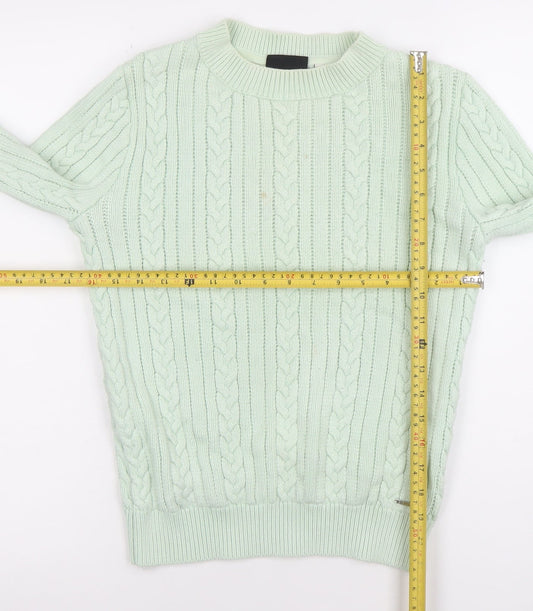 Diesel Women's Green Cable-Knit Crew Neck Jumper Size S