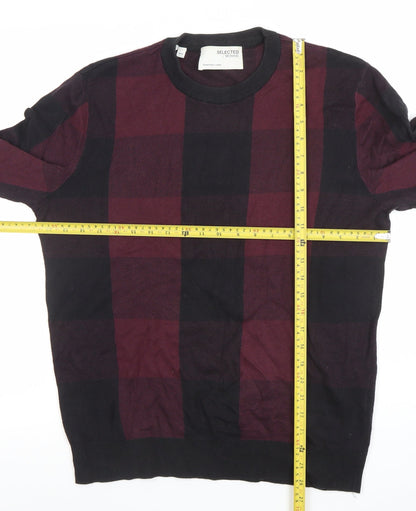 SELECTED HOMME Men's Multicoloured Check Cotton Crew Neck Jumper M