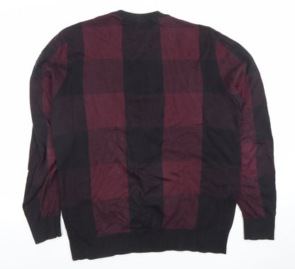 SELECTED HOMME Men's Multicoloured Check Cotton Crew Neck Jumper M