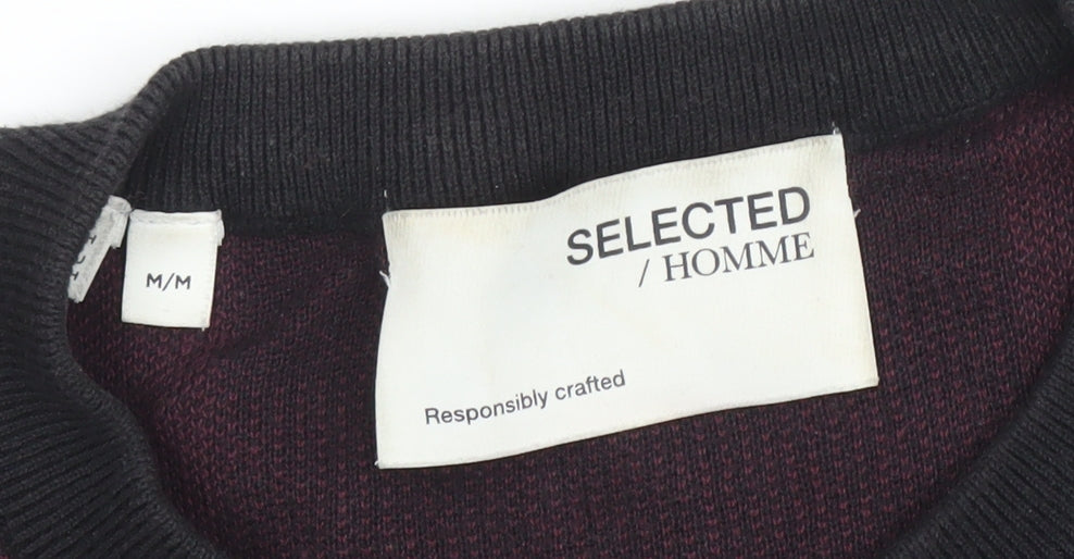 SELECTED HOMME Men's Multicoloured Check Cotton Crew Neck Jumper M