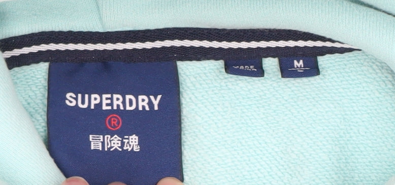 Superdry Women’s Blue Hoodie Size M Pullover Cotton Logo Sweatshirt