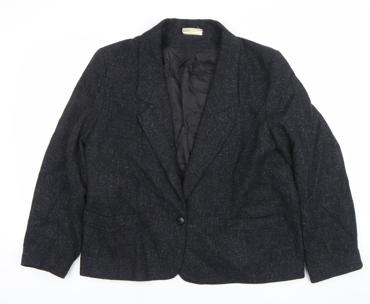 Debenhams Women Black Size 10 Tweed Wool Blend Single Breasted Blazer
