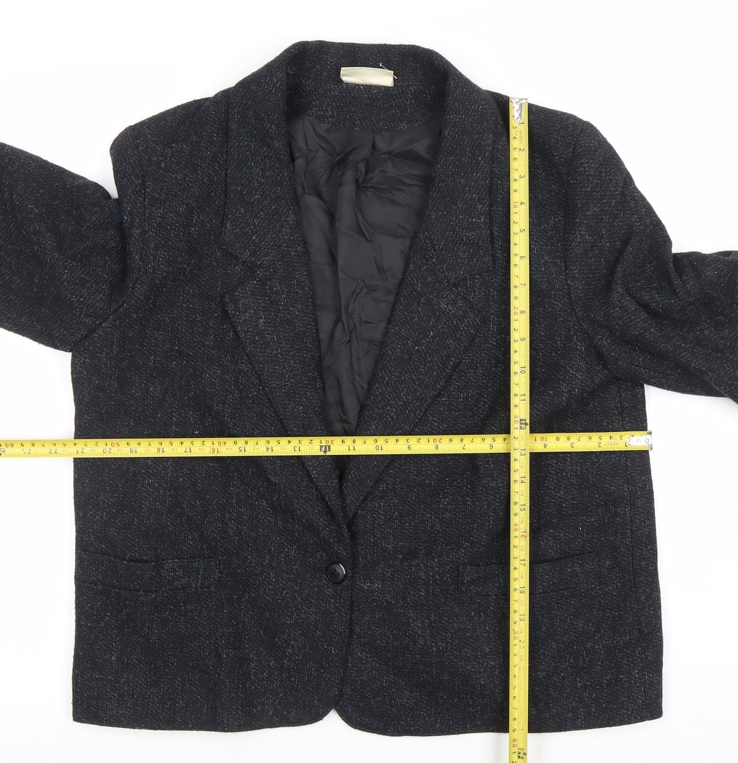 Debenhams Women Black Size 10 Tweed Wool Blend Single Breasted Blazer