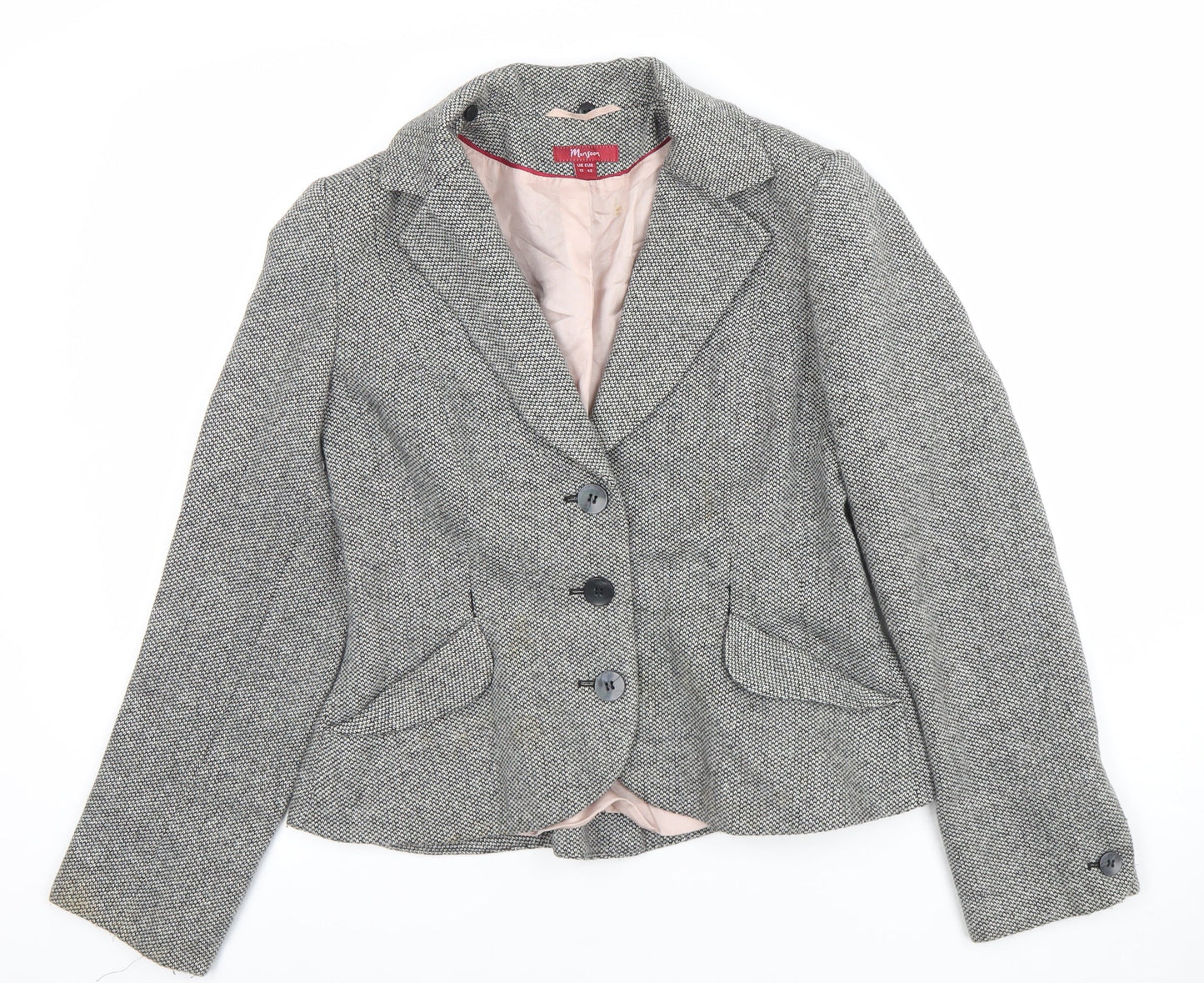 Monsoon Women's Grey Tweed Wool Blend Blazer Jacket UK 12 Classic Style