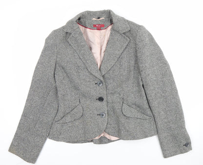 Monsoon Women's Grey Tweed Wool Blend Blazer Jacket UK 12 Classic Style