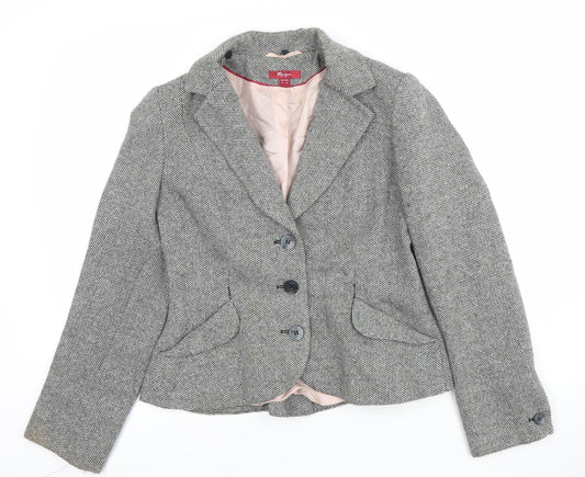 Monsoon Women's Grey Tweed Wool Blend Blazer Jacket UK 12 Classic Style